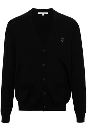 black wool fine knit signature Chillax Fox motif logo Maison Kitsuné | MM00509KT1036P199